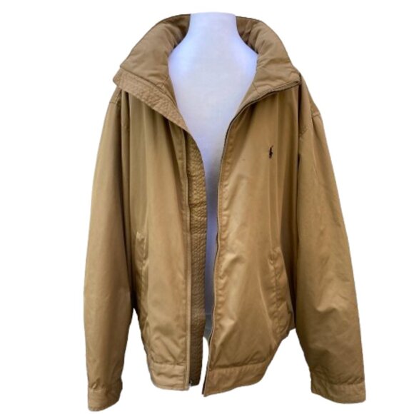 Polo Ralph Lauren Men's Jacket Medium Tan Fleece Lining Full Zip Roll-up Hood XL - Picture 8 of 16